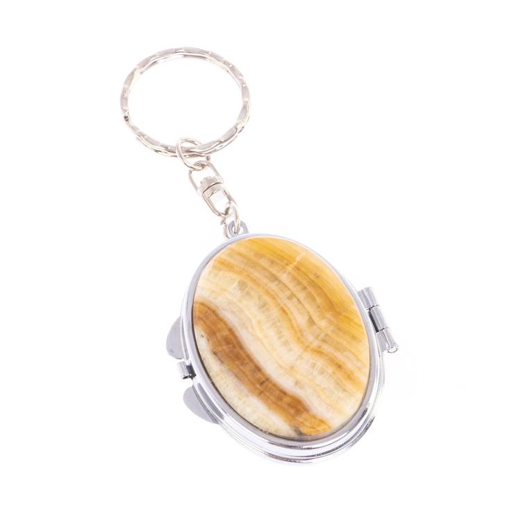 Складное зеркало брелок из оникса овальное фото 1 — 