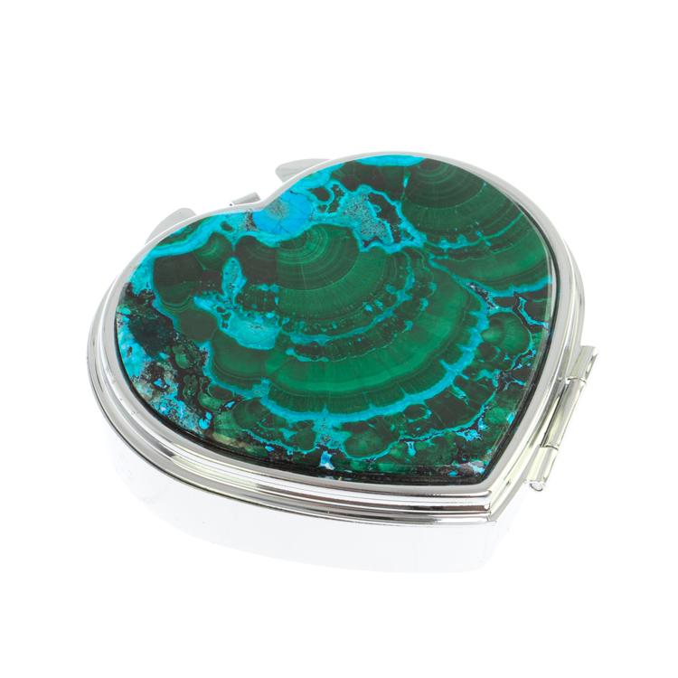 Таблетница "Сердце" на 3 отделения малахит с хризоколлой цвет серебро фото 1 — 