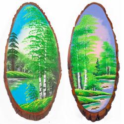 Панно на срезе дерева &quot;Лето&quot; вертикальное 95-100 см каменная крошка — 