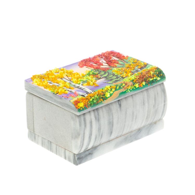 Шкатулка с рисунком "Осень" серый мрамор 10х6,5х6 см фото 1 — 