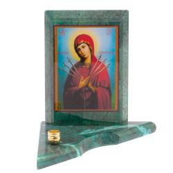 Икона с подсвечником Семистрельная малая из змеевика 9,5х9,5х10 см — 