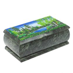 Шкатулка из змеевика &quot;Летний пейзаж&quot; 18х9х6,5 см — 