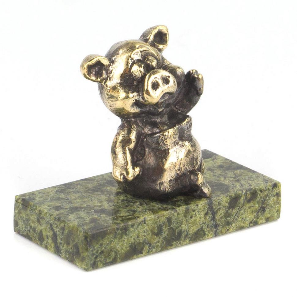 Статуэтка из бронзы и змеевика "Поросенок сидит №1" фото 1 — 
