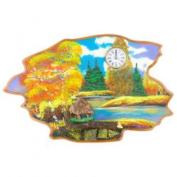 Часы с картиной &quot;Кабан осень&quot; 50х32 см каменная крошка — 