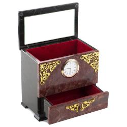 Настольный ларец с часами из камня лемезит и змеевик — 