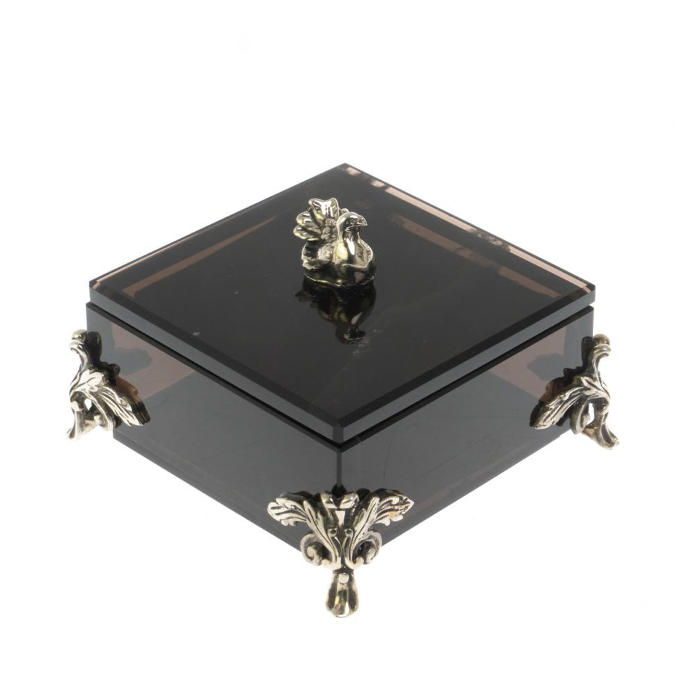 Шкатулка "Певчая птица" черный обсидиан 9х9х7,5 см фото 1 — 