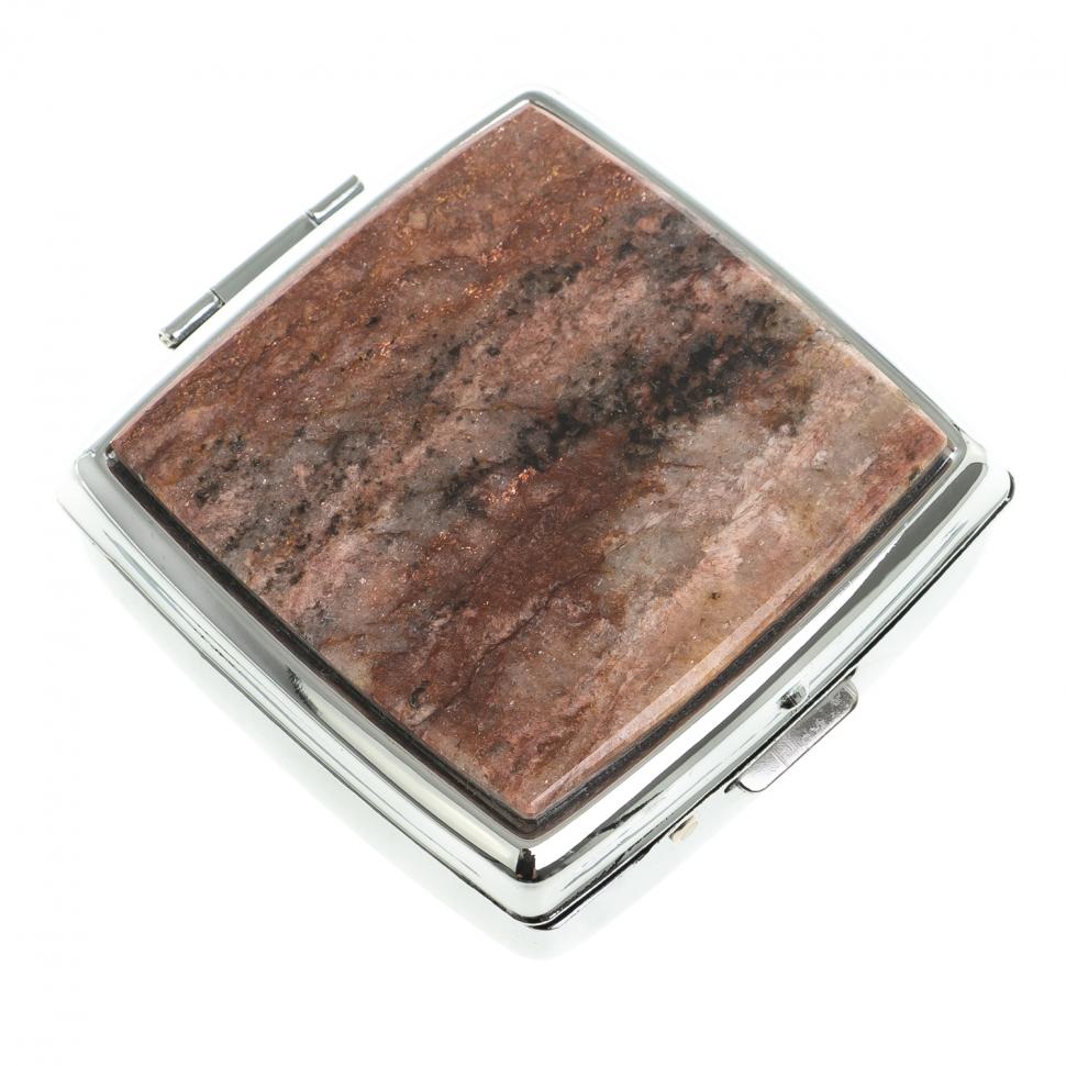 Таблетница на 2 отсека камень авантюрин цвет серебро фото 1 — 