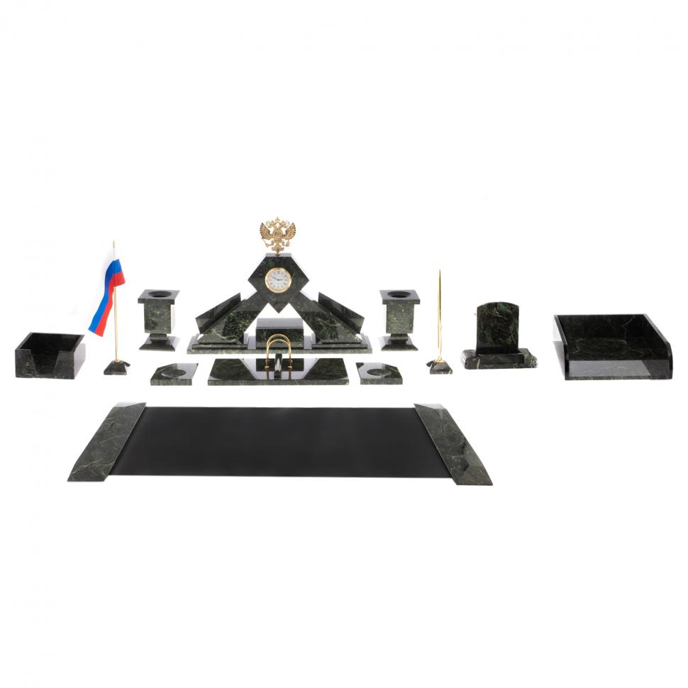 Письменный набор "Герб РФ" из змеевика с бюваром и лотком А4 фото 1 — 