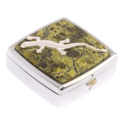 Таблетница на 2 отделения с ящерицей камень змеевик цвет серебро — 