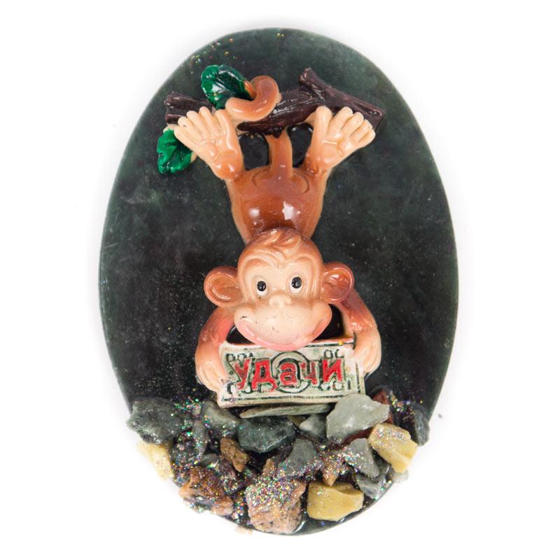 Магнит "Обезьянка на ветке "Удачи" змеевик фото 1 — 