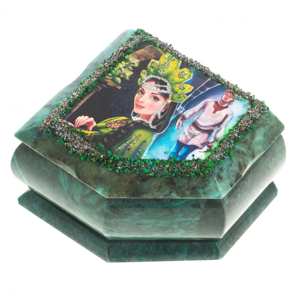Шкатулка Хозяйка медной горы змеевик 11х9х6,5 см фото 1 — 