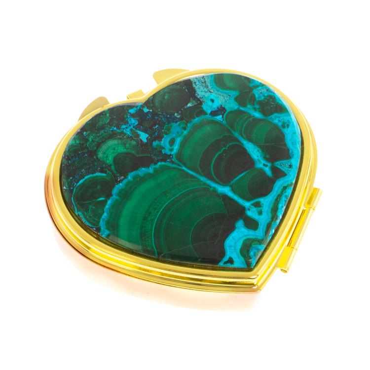 Таблетница "Сердце" на 3 отделения малахит с хризоколлой цвет золото фото 1 — 