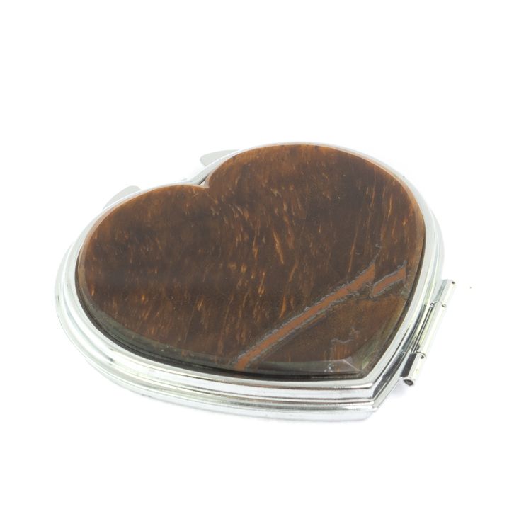 Зеркало карманное "Сердце" тигровый глаз цвет серебро фото 1 — 