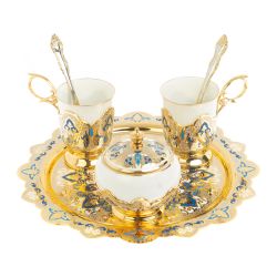 Чайный набор &quot;Кубачинские узоры&quot; с синей эмалью Златоуст — 