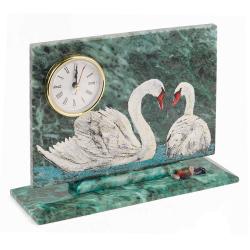 Часы &quot;Лебеди&quot; змеевик — 