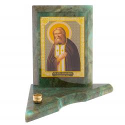 Икона с подсвечником Серафим Саровский малая из змеевика 9,5х9,5х10 см — 