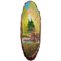 Панно на срезе дерева &quot;Осенний пейзаж&quot; вертикальное 105-110 см каменная крошка — 