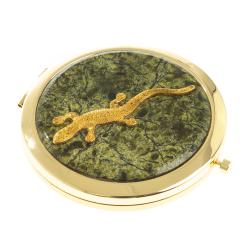 Зеркальце круглое из змеевика ящерица прямая цвет золото — 