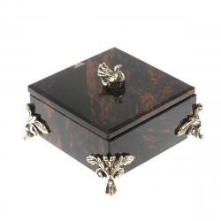 Шкатулка &quot;Певчая птица&quot; камень обсидиан коричневый 9х9х7,5 см — 