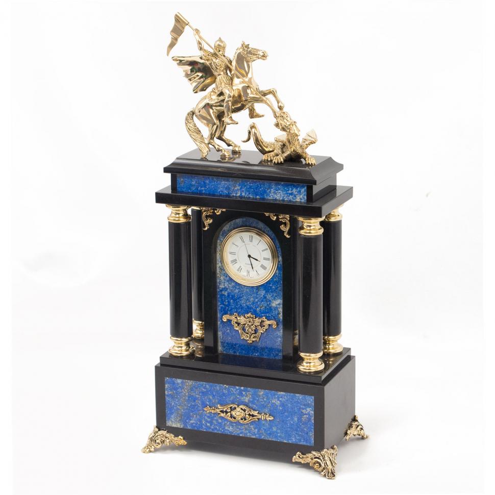 Часы "Георгий Победоносец" большие лазурит бронза фото 1 — 