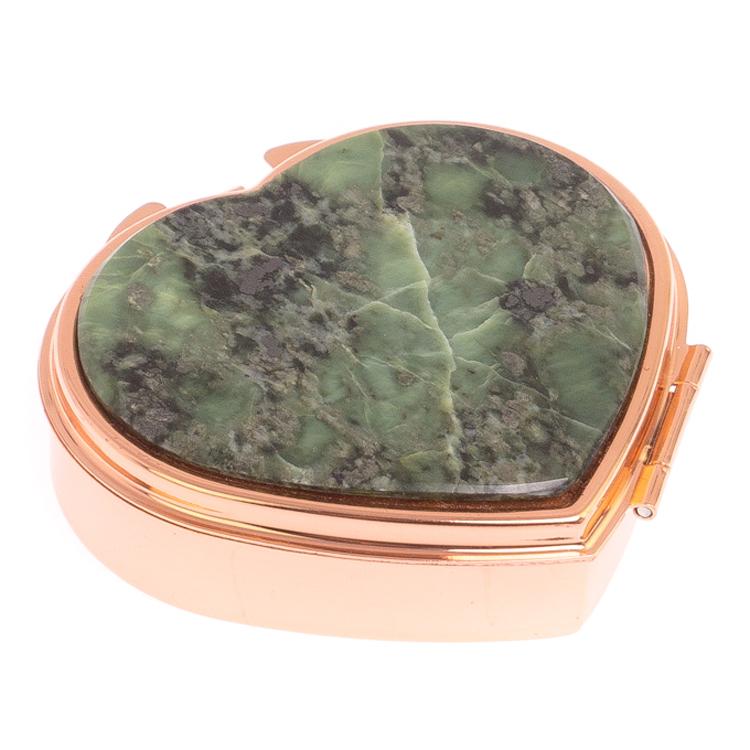 Таблетница "Сердце" на 3 отделения из камня офит цвет красное золото фото 1 — 