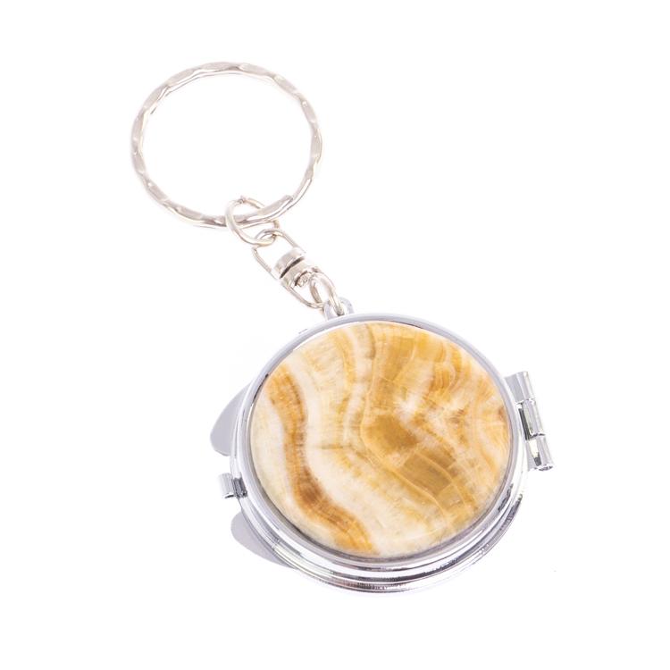 Складное зеркало брелок из оникса круглое фото 1 — 