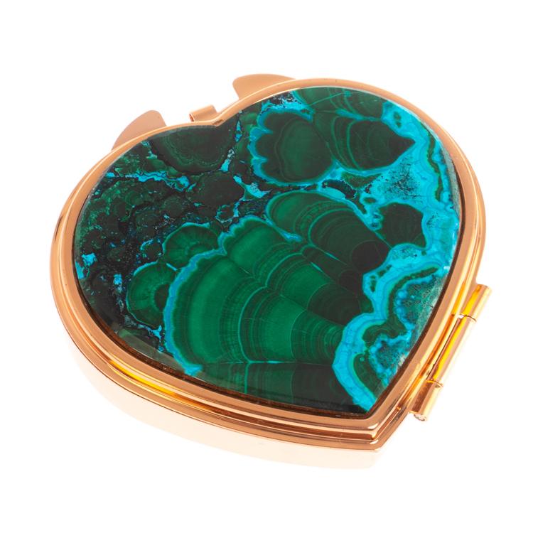 Таблетница "Сердце" на 3 отделения малахит с хризоколлой цвет медь фото 1 — 