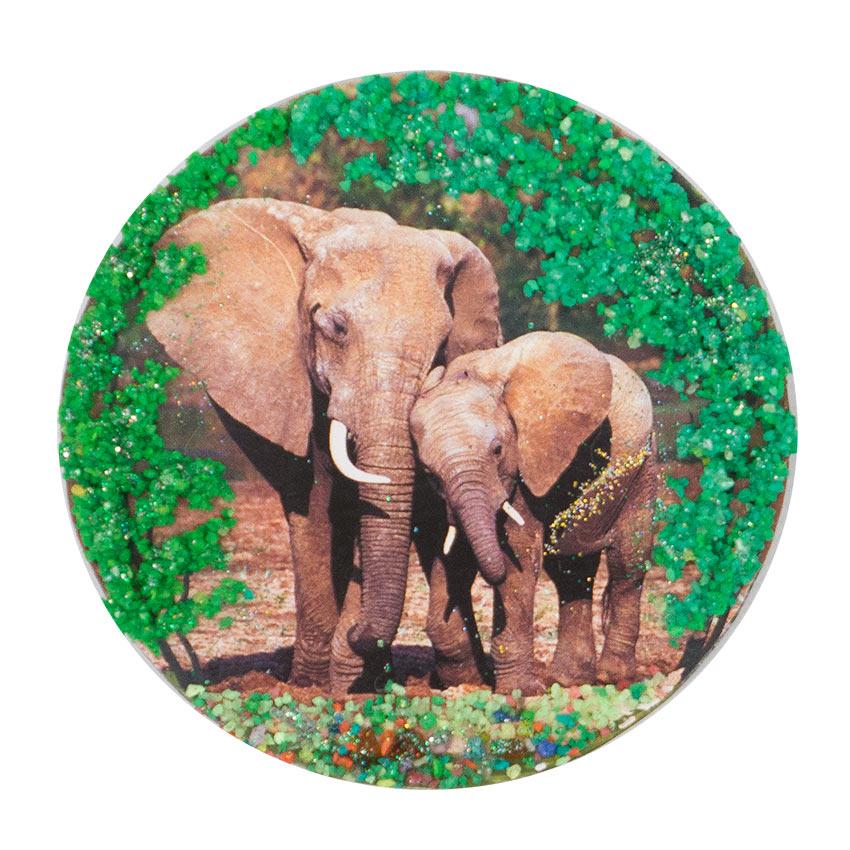 Магнит с рисунком "Слоны" змеевик фото 1 — 