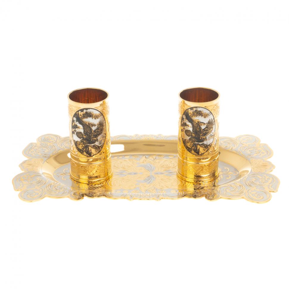 Набор из двух стопок "Горный орёл" на подносе Златоуст фото 1 — 