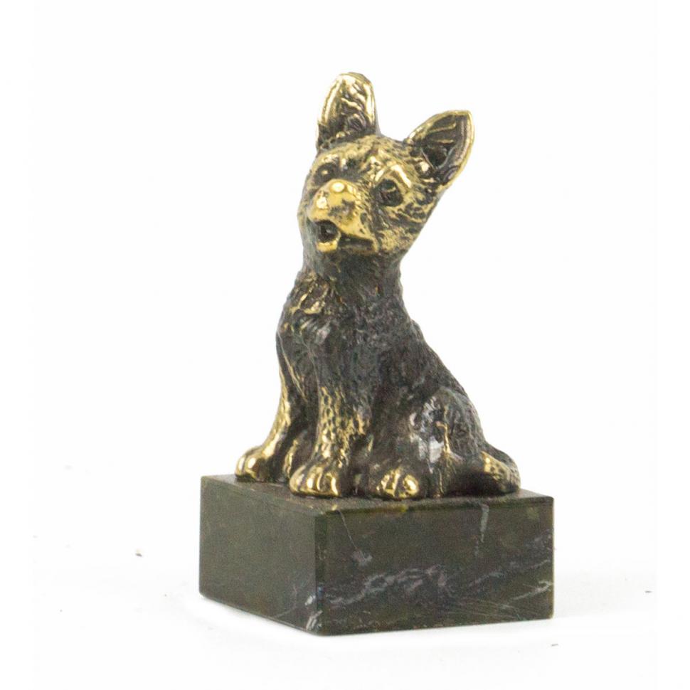 Фигурка из бронзы "Собачка малая №1" змеевик фото 1 — 