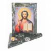 Икона с подсвечником Спаситель малая из змеевика 9,5х9,5х10 см фото 5 — 