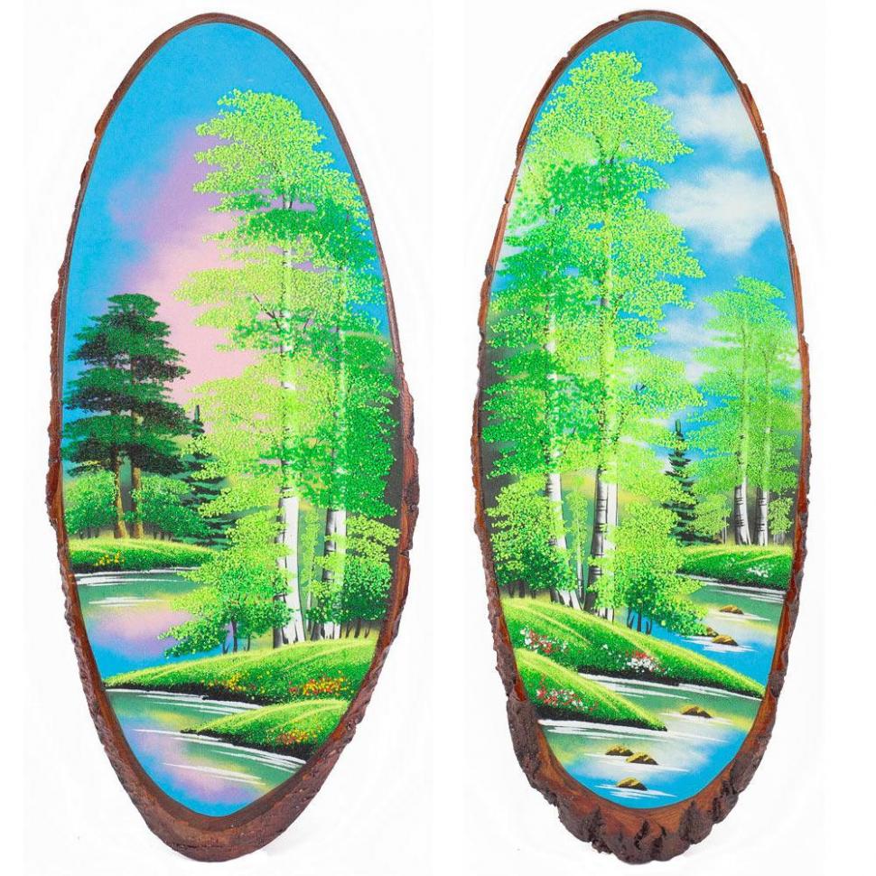 Панно на срезе дерева "Лето" вертикальное 90-95 см каменная крошка фото 1 — 