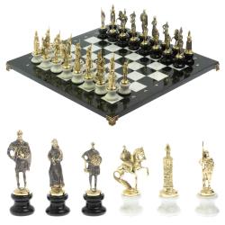 Шахматы &quot;Русские&quot; на подставках 44х44 см мрамор / змеевик литье бронза — 