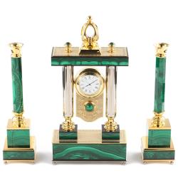 Каминные часы с подсвечниками из малахита — 