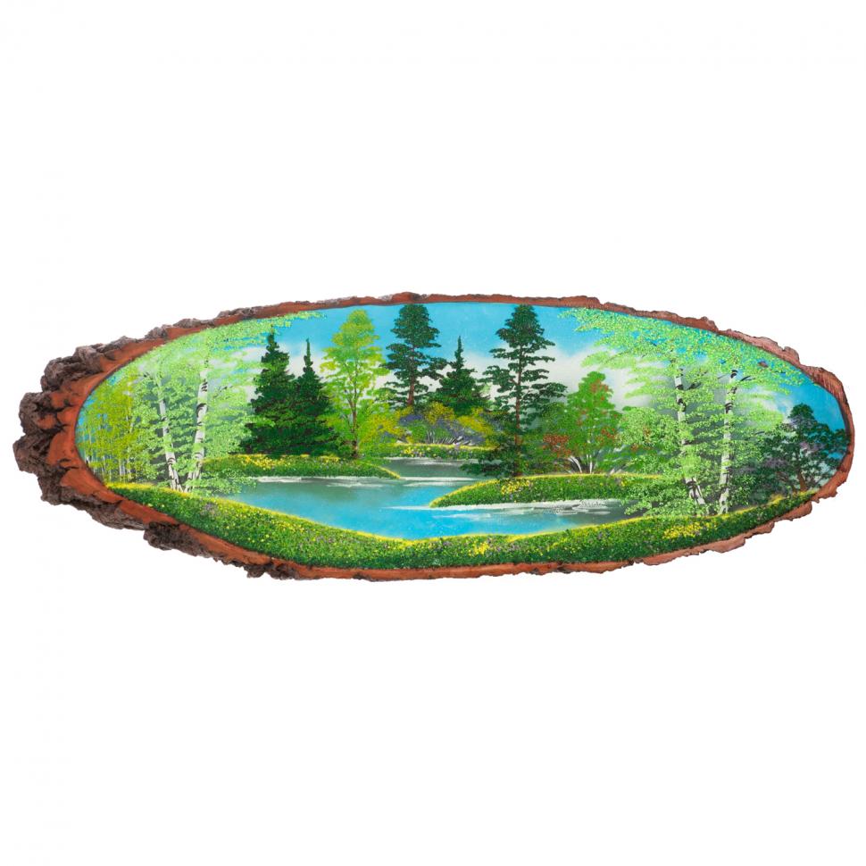 Панно на срезе дерева "Лето" горизонтальное 105-110 см каменная крошка фото 1 — 