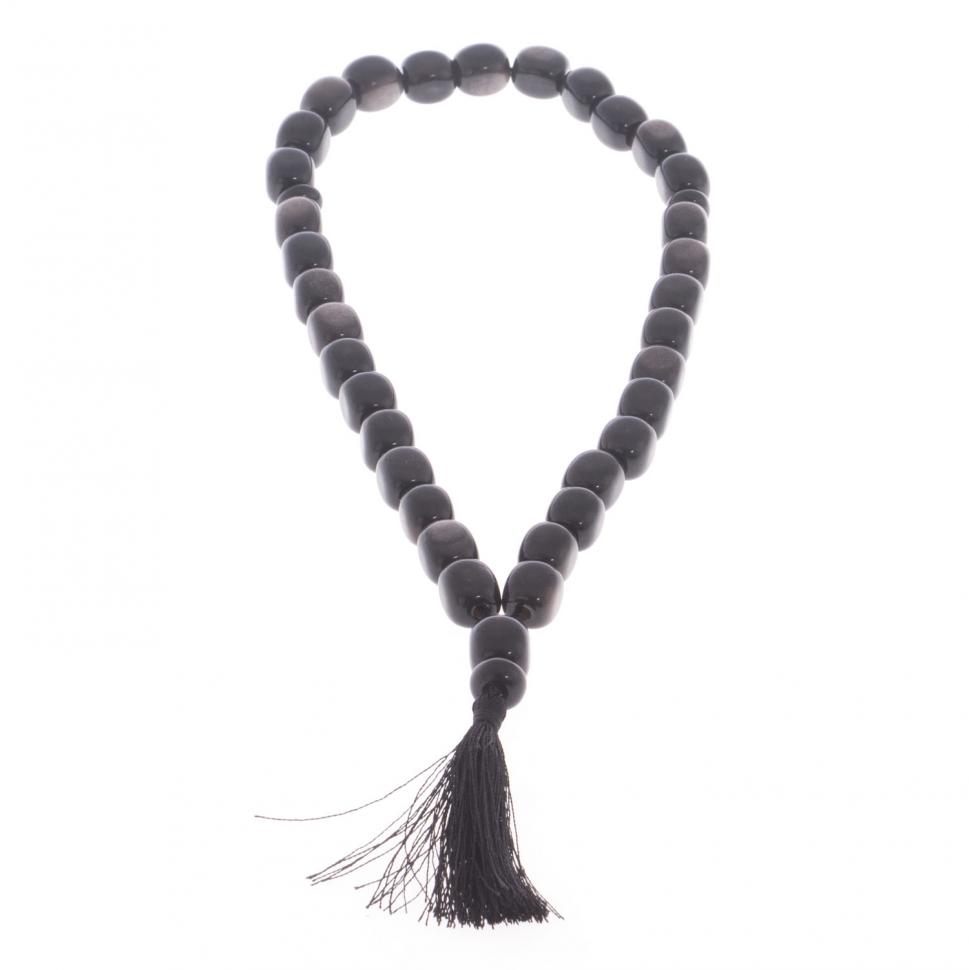 Четки из обсидиана с иризацией 33 бусины овал фото 1 — 