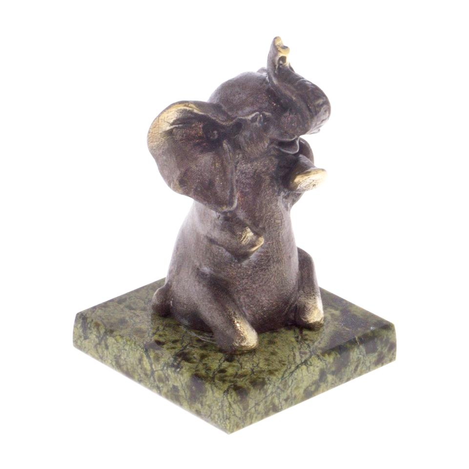 Статуэтка из бронзы "Слон" на змеевике фото 1 — 