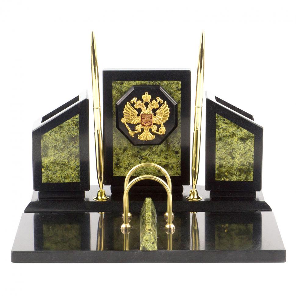 Настольный прибор "Герб России" камень змеевик фото 1 — 