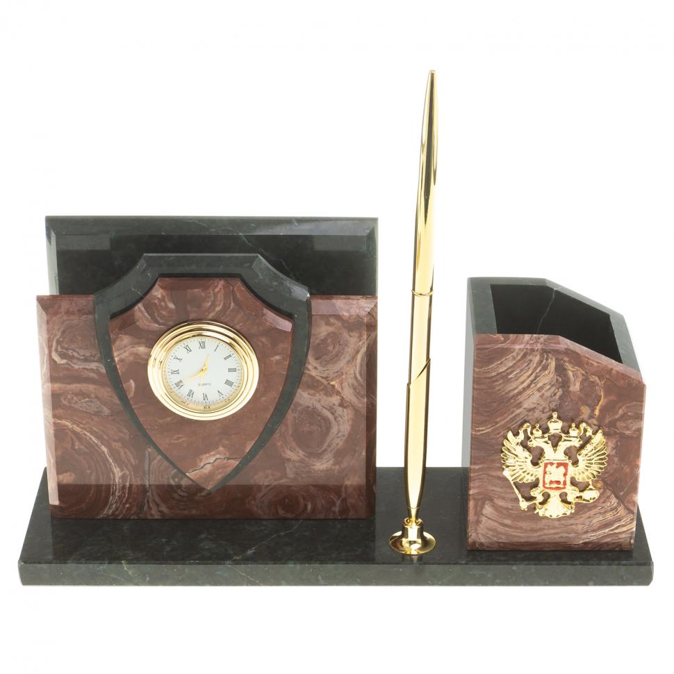 Настольная визитница "Щит" из лемезита фото 1 — 