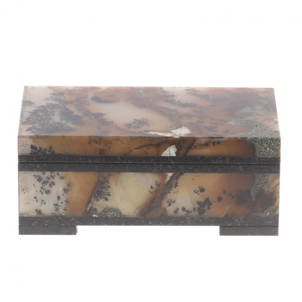 Шкатулка из мохового агата 8,5х5х3,5 см фото 1 — 