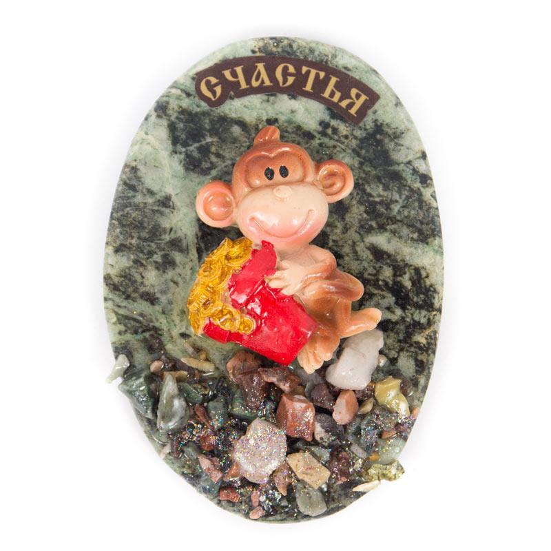 Магнит "Обезьянка с монетами "Счастья" змеевик фото 1 — 