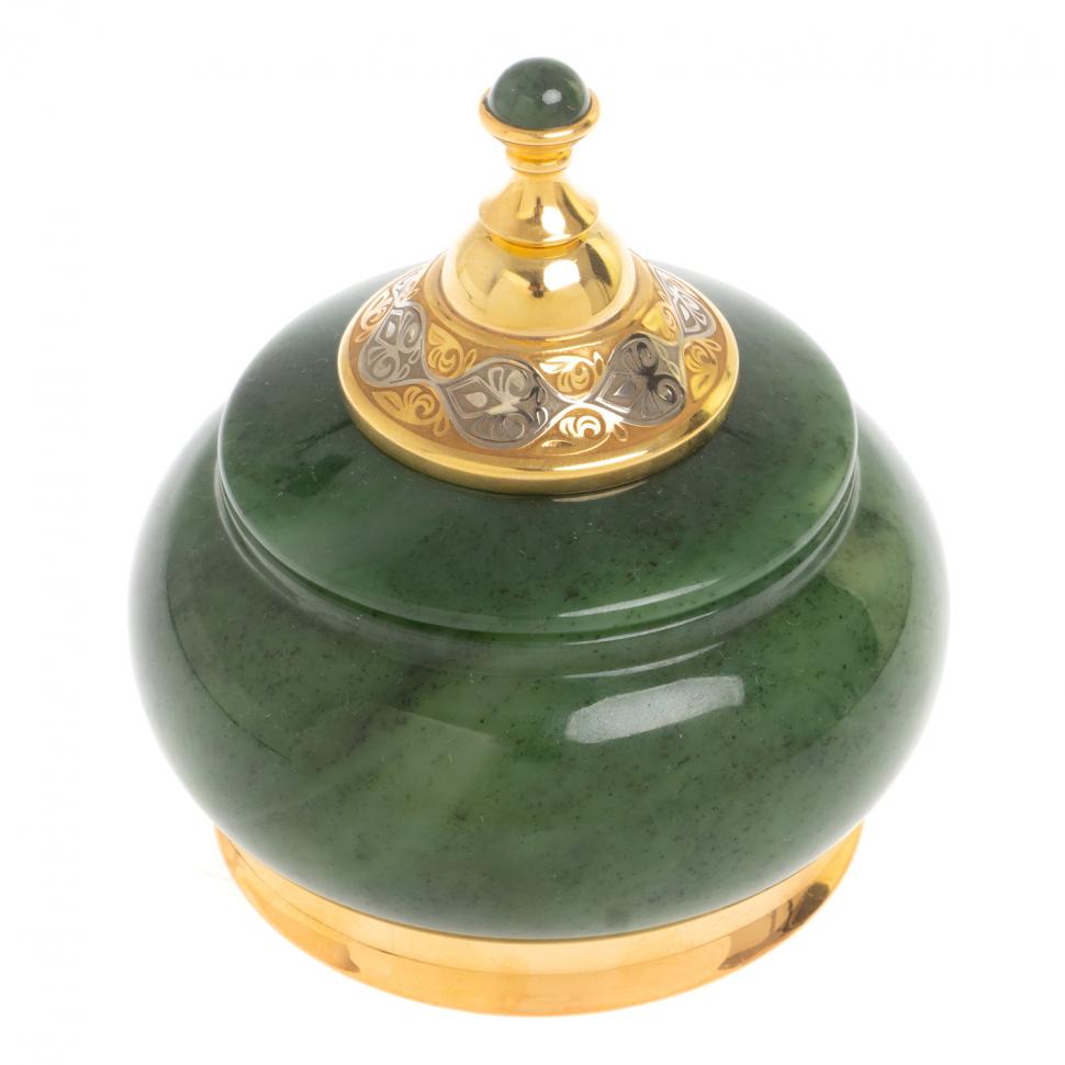 Икорница с крышкой "Нефритовая" Златоуст 9,5х9,5х10,5 см фото 1 — 