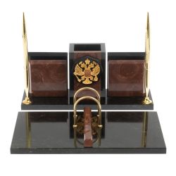 Настольный набор &quot;Офисный&quot; с гербом РФ камень лемезит — 