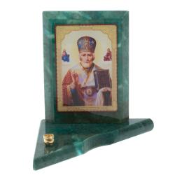 Икона с подсвечником Николай Чудотворец малая из змеевика 9,5х9,5х10 см — 