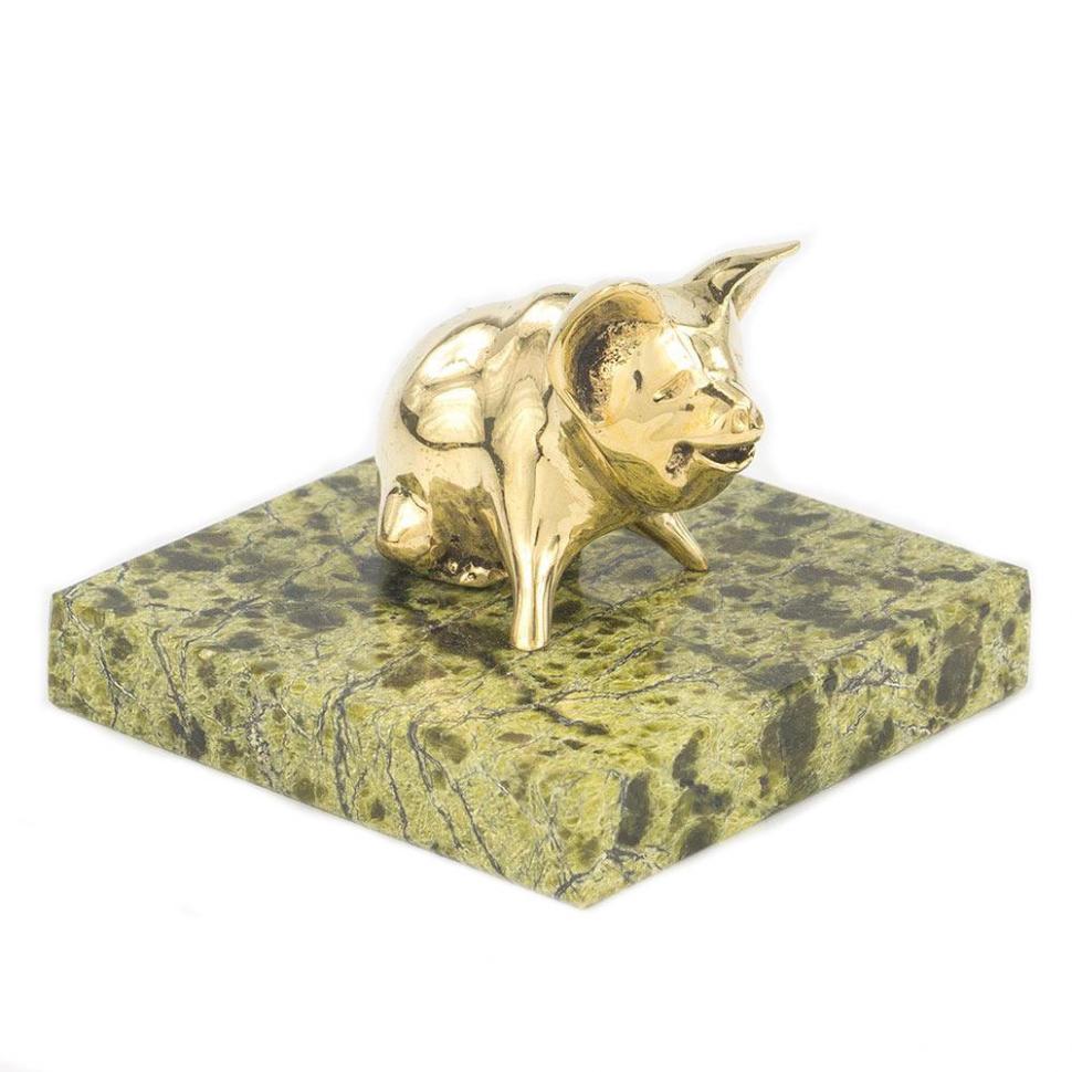 Статуэтка из бронзы и змеевика "Поросенок сидит" фото 1 — 