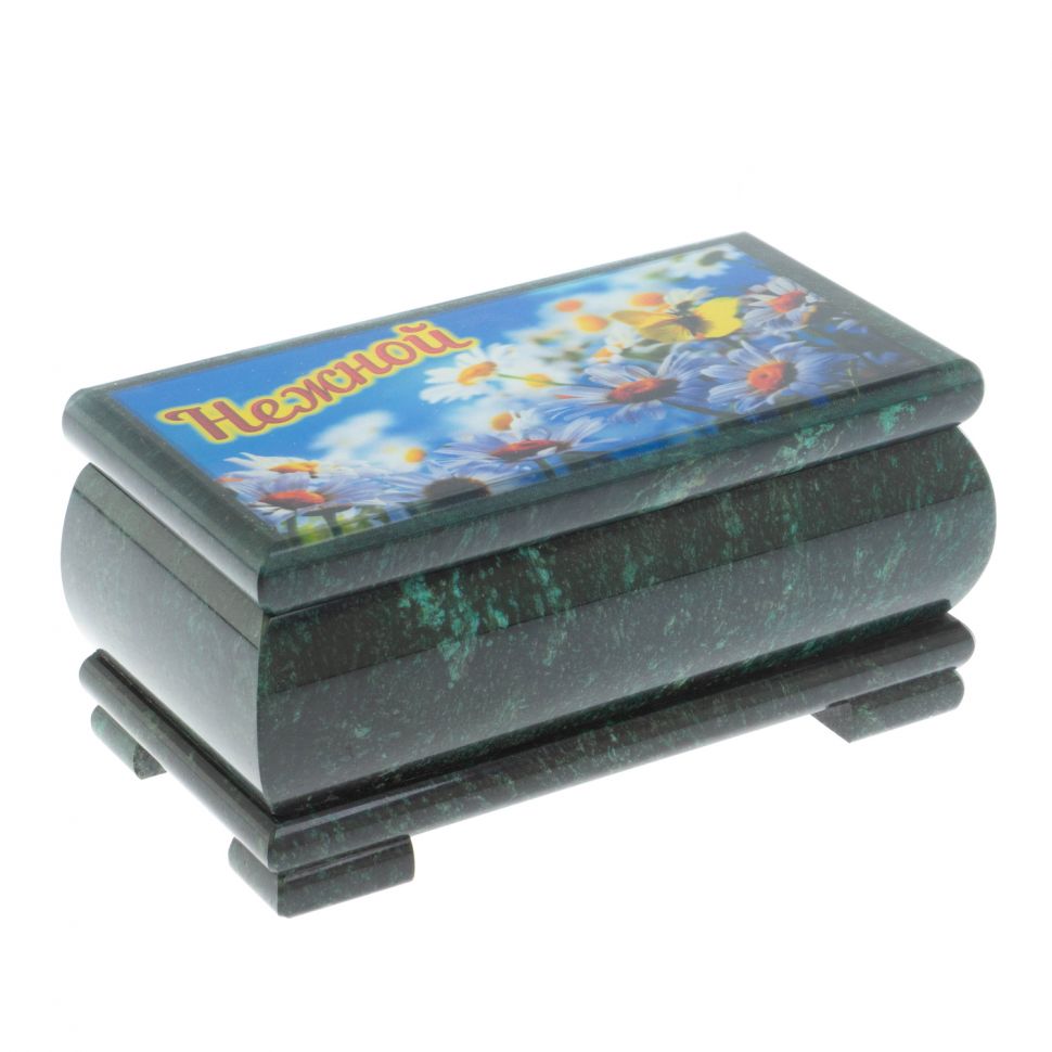 Шкатулка "Ромашки для нежной" из змеевика 16х8х7,5 см фото 1 — 