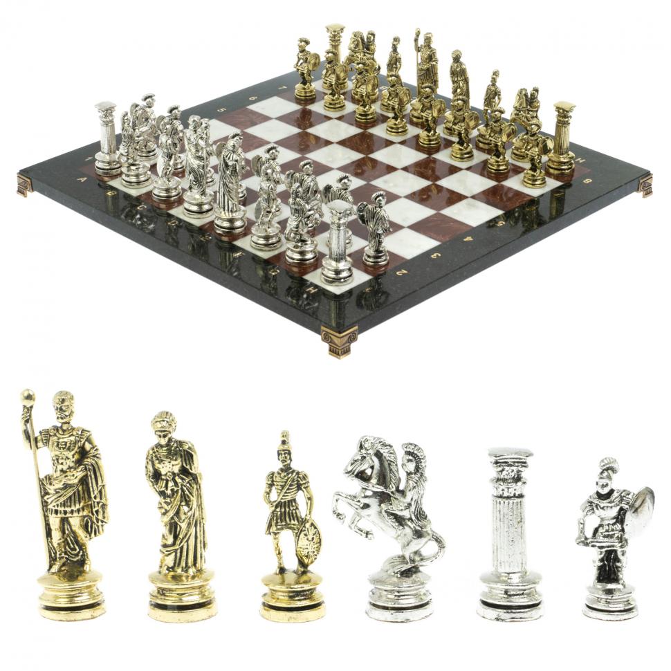 Шахматы сувенирные "Древний Рим" из камня мрамор и лемезит 44х44 см фото 1 — 