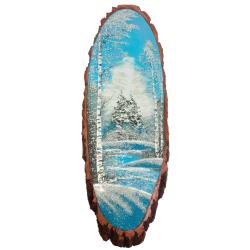 Панно на срезе дерева &quot;Зима&quot; вертикальное 105-110 см каменная крошка — 