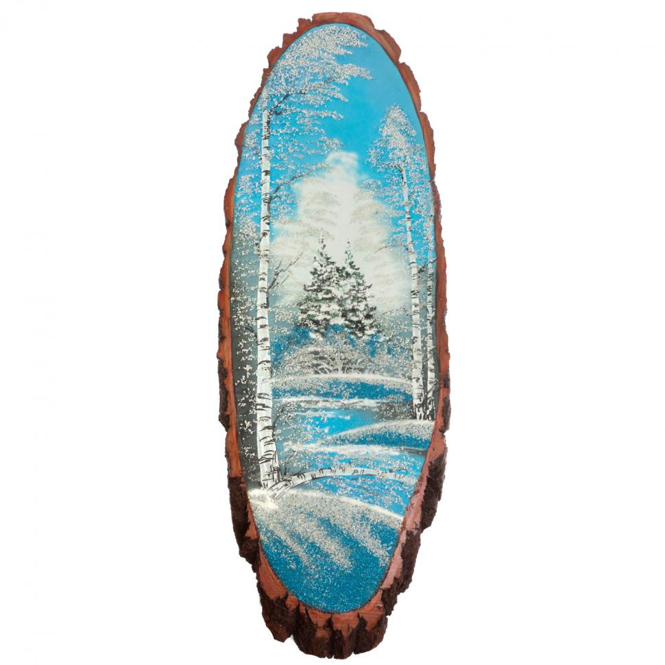 Панно на срезе дерева "Зима" вертикальное 105-110 см каменная крошка фото 1 — 