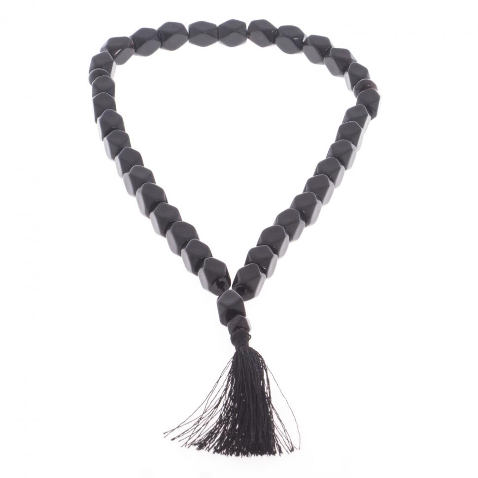 Четки из черного обсидиана 33 бусины грань фото 1 — 